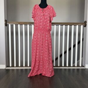 Destination 365 Flutter Sleeve Smocked Maxi Dress Sz L Boho Coastal Resort‎